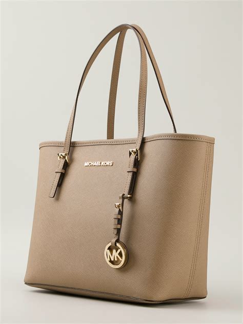 michael kors brown jet set logo tote bag|Michael Kors packable tote.